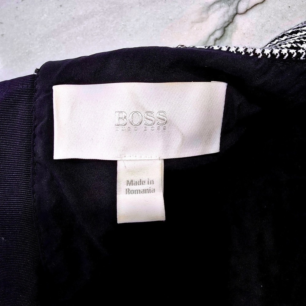 BOSS Hugo Boss Deoboa Glen Plaid Sheath Dress 10 Grey Black Exposed Zip Workwear - Picture 7 of 8